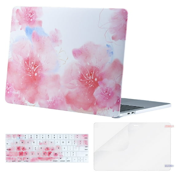 Mosiso Case for MacBook Pro 13 inch Case M2 2023, 2022, 2021-2016 A2338 M1 A2251 A2289 A2159 A1989 A1708 A1706, Plastic Pattern Hard Shell Case&Keyboard Cover&Screen Protector, Water Color Peony