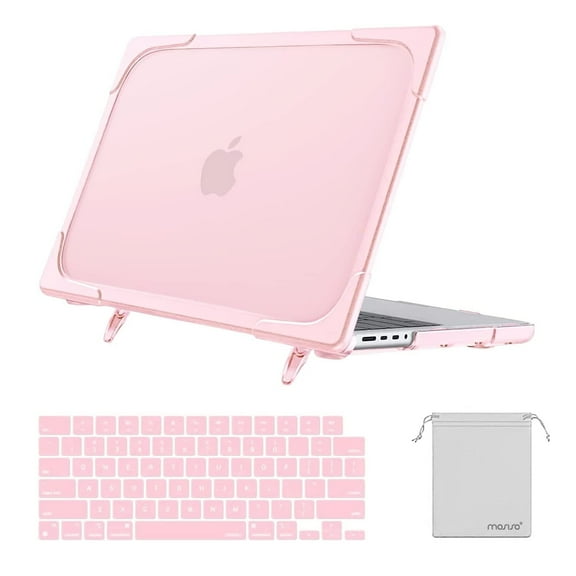 Mosiso Case for MacBook Pro 16 inch Case 2024-2021 M4 M3 M2 M1 A3403 A3186 A2991 A2780 A2485 Pro Max Chip, Heavy Duty Plastic Hard Shell Case with Fold Kickstand&Keyboard Cover&Storage Bag, Pink