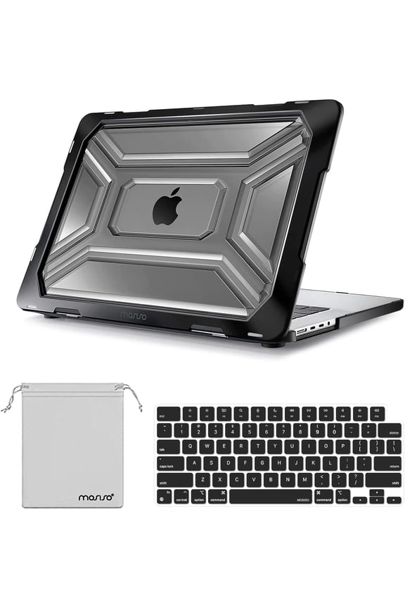 Case for MacBook Pro 16 inch Case 2024-2021 M4 A3403 A3186 M3 A2991 M2 A2780 M1 A2485 Pro Max Chip, Heavy Duty Plastic Hard Shell Case with TPU Bumper&Keyboard Cover&Storage Bag, Black