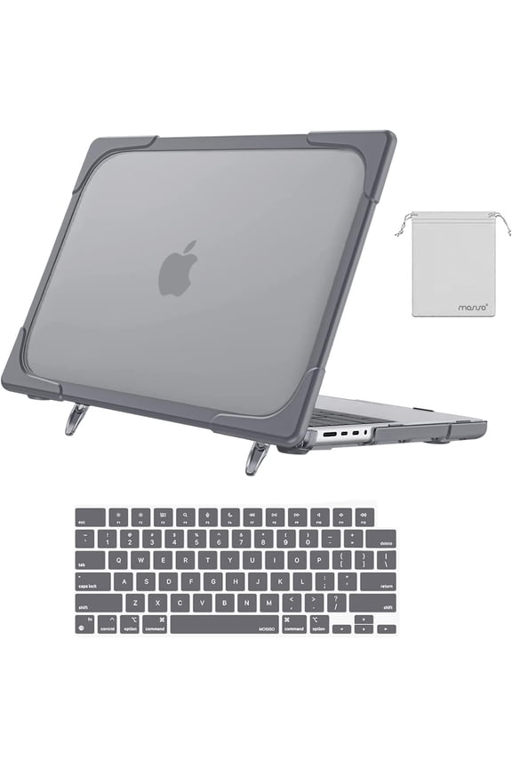 Case for MacBook Pro 16 inch Case 2024-2021 M4 M3 M2 M1 A3403 A3186 A2991 A2780 A2485 Pro Max Chip, Heavy Duty Plastic Hard Shell Case with Fold Kickstand&Keyboard Cover&Storage Bag, Gray