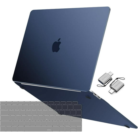 Mosiso for Compatible with MacBook Air 13 inch Case 2022-2018 Release A2337 M1 A2179 A1932 Touch ID, Ultra-Thin Natural Original Color Plastic Hard Shell&Keyboard Cover&Type C Adapter, Midnight Blue