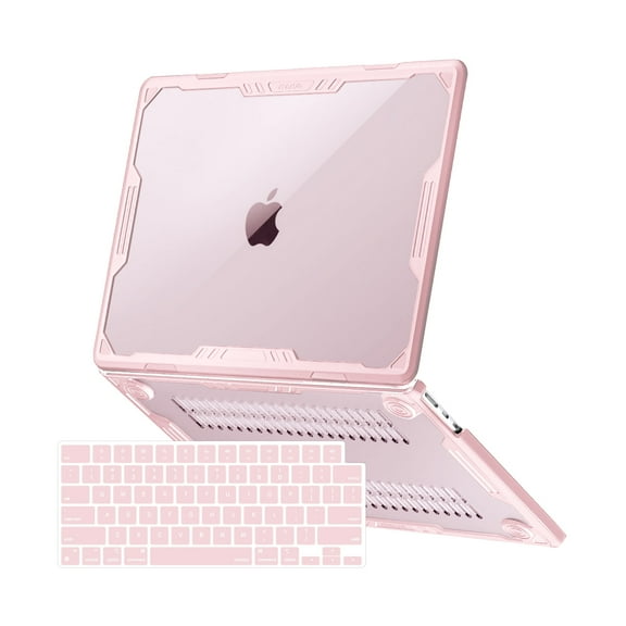 Mosiso Compatible with MacBook Air 13 inch Case 2025-2022 M4 A3240 M3 A3113 M2 A2681, Symmetric Geometric Heavy Duty Hard Case with TPU Bumper&Keyboard Cover for MacBook Air 13.6 inch, Pink
