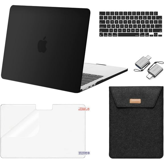 Mosiso Compatible with MacBook Air 15 inch Case 2025-2023 M4 A3241 M3 A3114 M2 A2941 Touch ID, Plastic Hard Shell Case&Flap Felt Sleeve Bag&Keyboard Cover&Screen Protector&Type C Adapter 2 Pack, Black