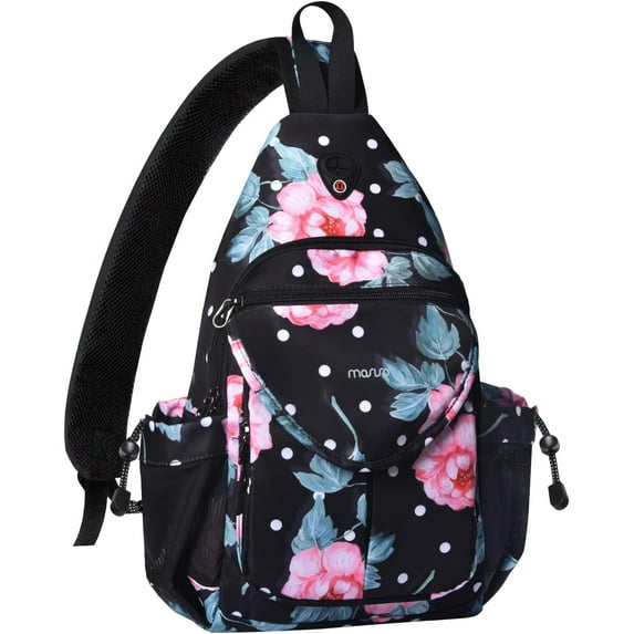 Mosiso Crossbody Sling Backpack for Women,Impatiens Shoulder Chest Bag with Anti-theft Pocket ForTravel Hiking Cycling, Black
