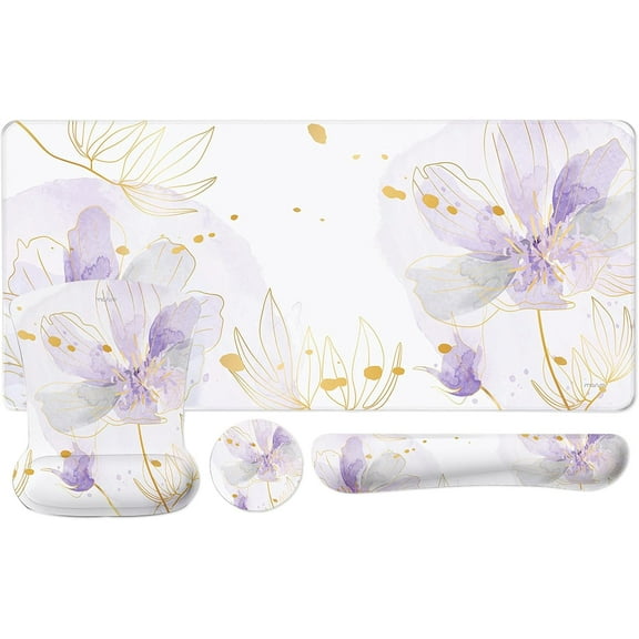 Mosiso Desk Mat Keyboard Mouse Pad Set, 4 in 1 Ergonomic Memory Foam Large Gaming Mouse Pad&Keyboard Wrist Rest&Mousepad with Wrist Rest&Coaster, Non-Slip Base, Purple