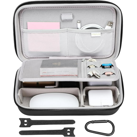 Mosiso Electronic Organizer Travel Case for MacBook Power Adapter, Magic Mouse & Pencil, SD Card, USB Flash Disk with 4 Modular Insert & 2 Cable Tie & Snap Hook, Black