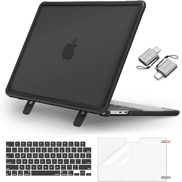 Mosiso for MacBook Air 13 inch Case 2025-2022 M4 A3240 M3 A3113 M2 A2681,Heavy Duty Shockproof Hard Case with Fold Kickstand&Keyboard Skin&Screen Film&Type C for MacBook Air 13.6, Black