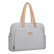 Mosiso Laptop Bag for 15-15.6 inch Notebook,Polyester Trapezoid Travel Briefcase Tote Business Messenger Bag with Front Pocket & PU Handle,Gray