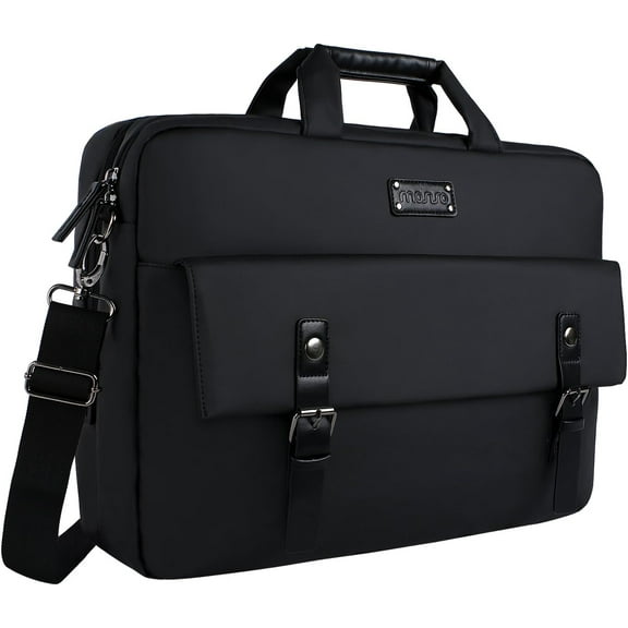 Mosiso Laptop Messenger Bag by Mosiso, Waterproof PU Leather, Fits 15.6-17.3 Inch, Double Layer, Black