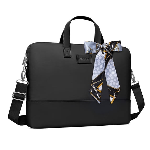 Mosiso Laptop Shoulder Bag for Women, Laptop Bag for MacBook Pro 16 inch 2021 2022 A2485/2019-2020 A2141/Pro 15 A1398, 15-15.6 inch Notebook Case Carrying Sleeve with Silk Scarf, Black