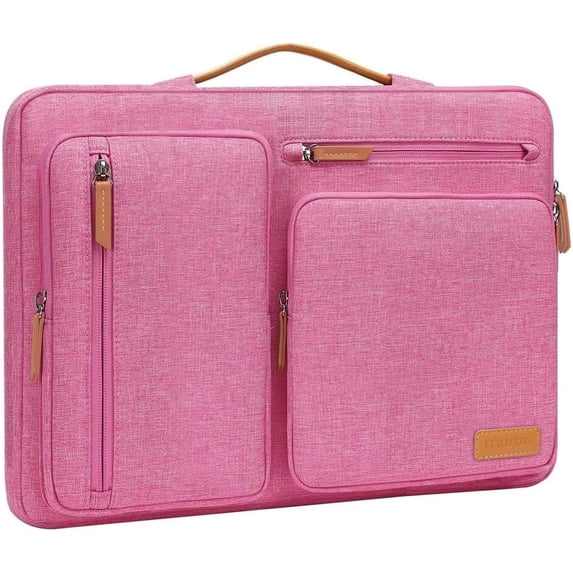MOSISO Laptop Sleeve Carrying Case Compatible with MacBook Air 15 inch M3 M2 2024, Surface Laptop 15, HP Stream 14, 360 Protective Computer Handbag Briefcase with Handle, Rose Red