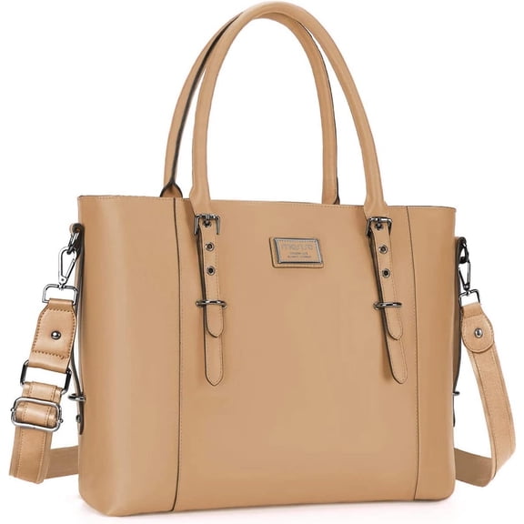 Mosiso Laptop Tote Bag (Up to 15.6 Inch) Water Resistant PU Leather Large Capacity Business Work Office Shoulder Briefcase Handbag Compatible MacBook & Notebook