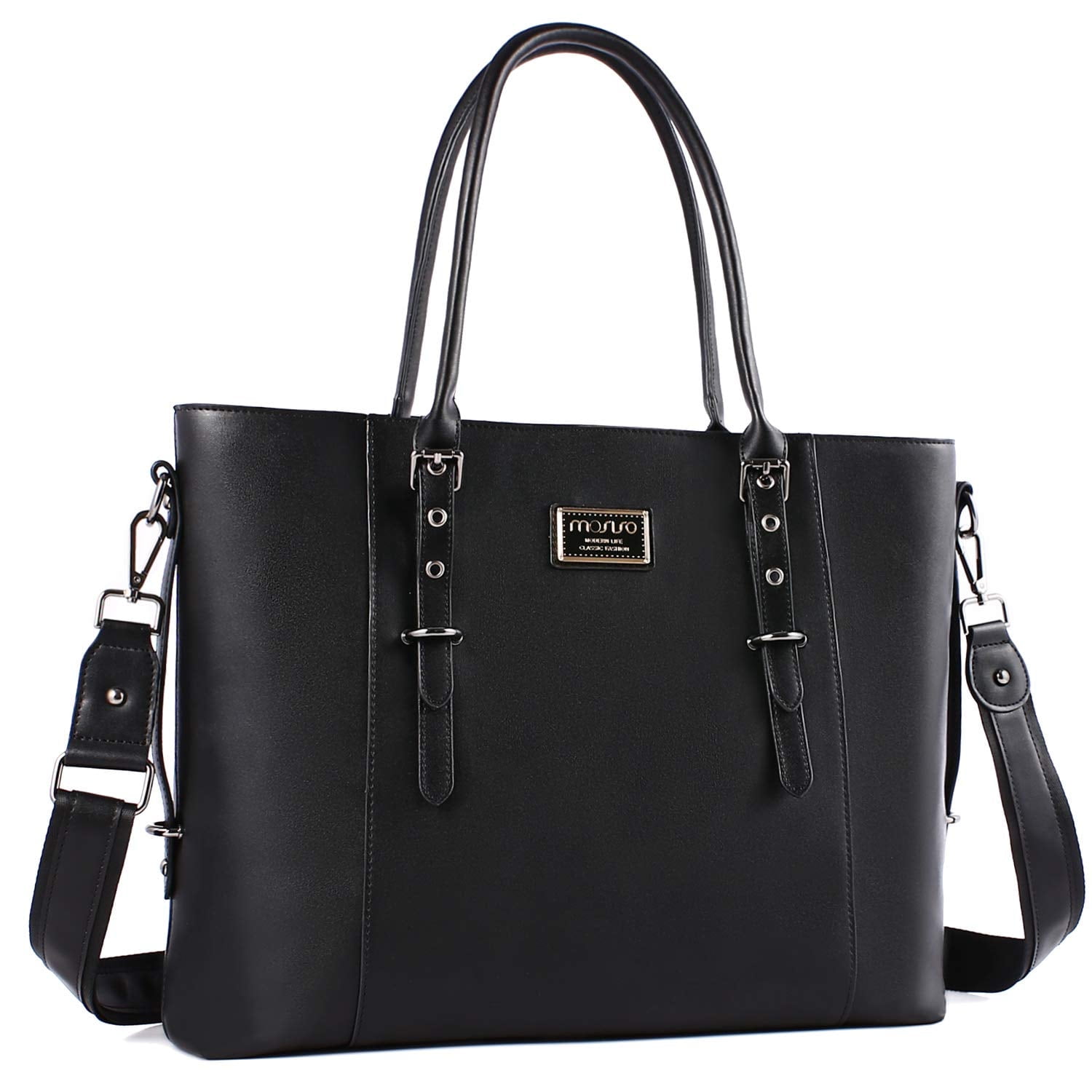 Mosiso Laptop Tote Bag (Up to 15.6 Inch) Water Resistant PU Leather Large Capacity with Padded Compartment Business Work Office Shoulder Briefcase Handbag Compatible MacBook & Notebook
