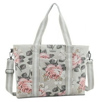 Mosiso Laptop Tote Bag (Up to 15.6 Inch),Canvas Classic Travel Shopping Carrying Shoulder Handbag Compatible Notebook/Ultrabook/Chromebook,Gray