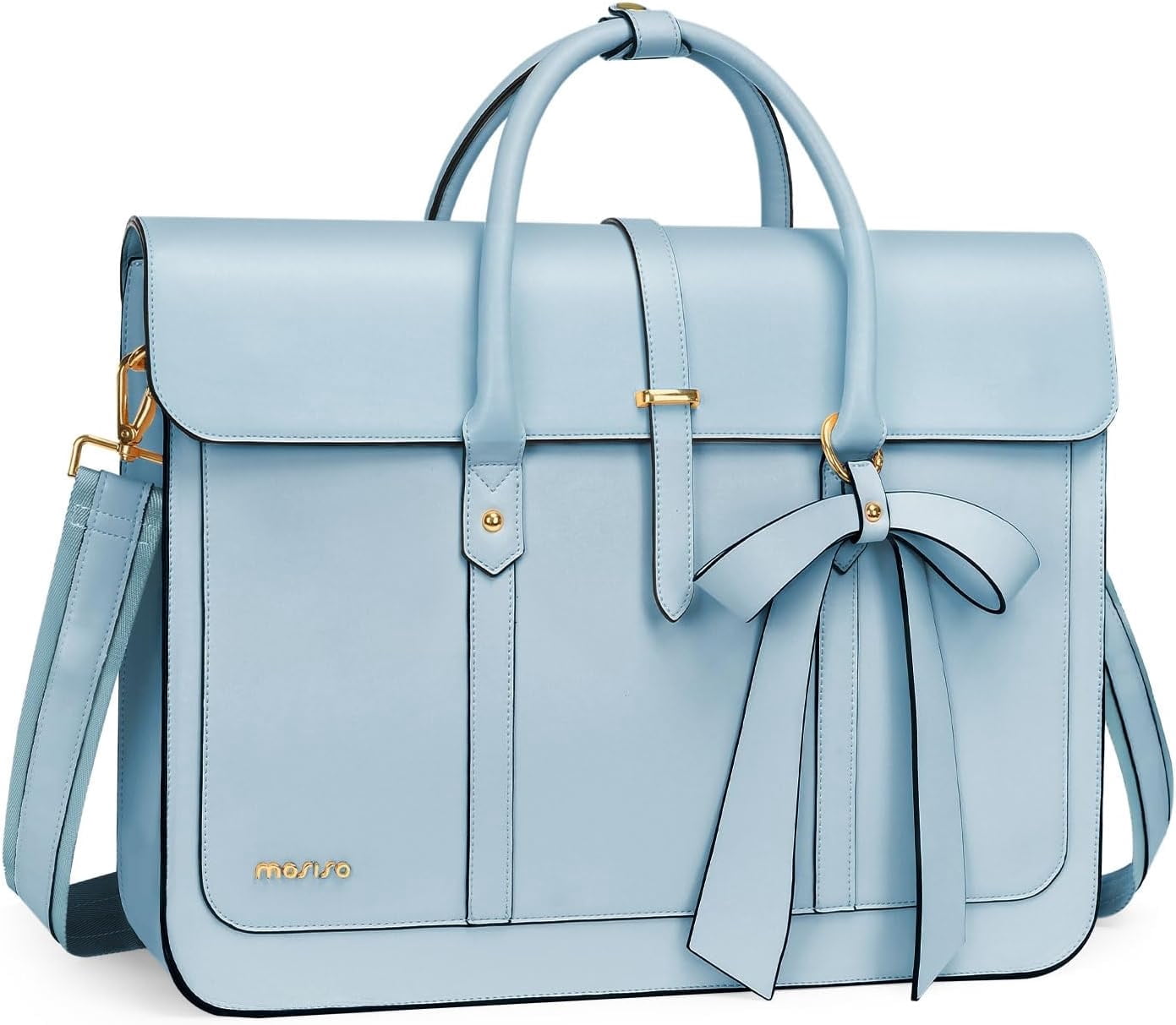 Mosiso Laptop Tote Bag for Women, 13-14 inch PU Leather Shoulder Bag Convertible Backpack, Casual Travel Handbag Office Work Computer Briefcase, Air Blue