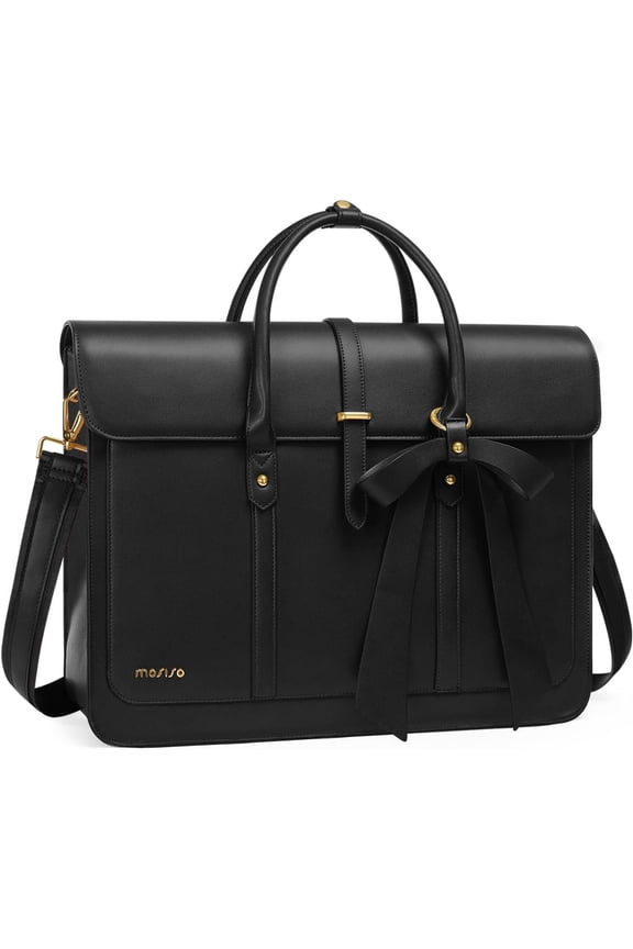 Laptop Tote Bag for Women, 13-14 inch PU Leather Shoulder Bag Convertible Backpack, Casual Travel Handbag Office Work Computer Briefcase, Black