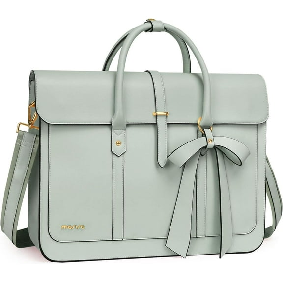 Mosiso Laptop Tote Bag for Women, 13-14 inch PU Leather Shoulder Bag Convertible Backpack, Casual Travel Handbag Office Work Computer Briefcase, Sage Green
