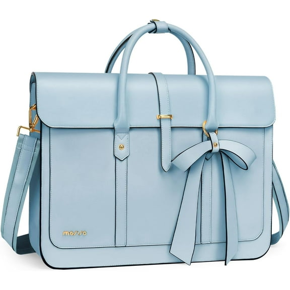 Mosiso Laptop Tote Bag for Women, 13-14 inch PU Leather Shoulder Bag Convertible Backpack, Casual Travel Handbag Office Work Computer Briefcase, Air Blue