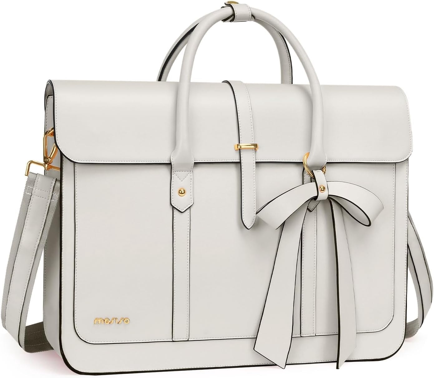 Mosiso Laptop Tote Bag for Women, 15-15.6 inch PU Leather Shoulder Bag Convertible Backpack, Casual Travel Handbag Office Work Computer Briefcase, Beige