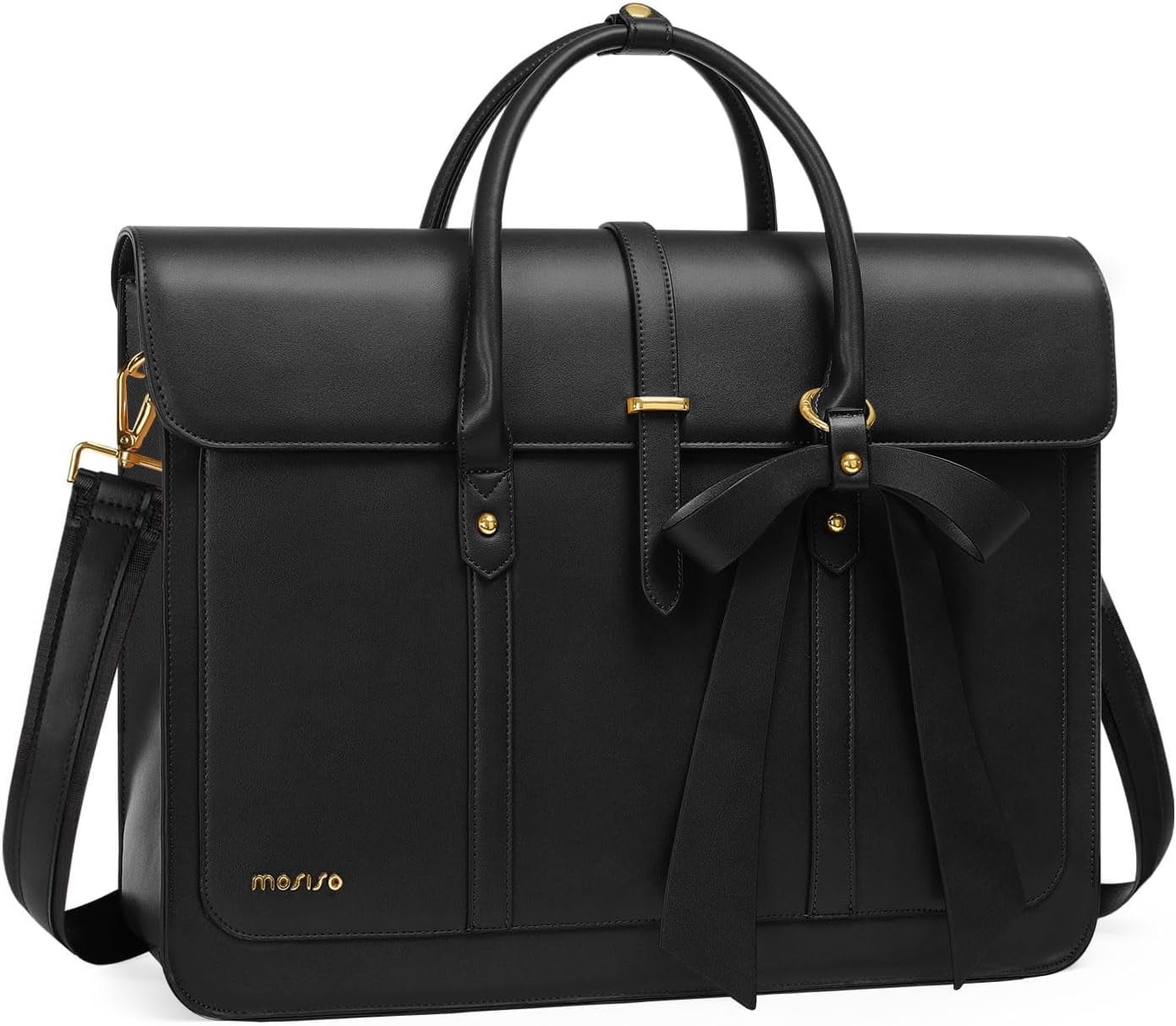 Mosiso Laptop Tote Bag for Women, 15-15.6 inch PU Leather Shoulder Bag Convertible Backpack, Casual Travel Handbag Office Work Computer Briefcase, Black