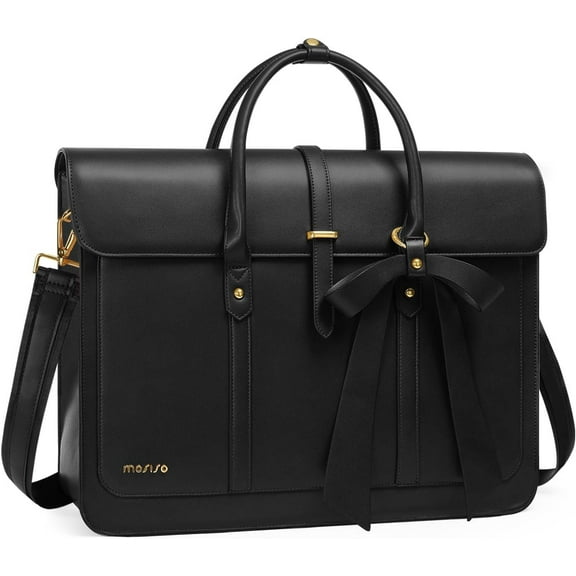 Mosiso Laptop Tote Bag for Women, 15-15.6 inch PU Leather Shoulder Bag Convertible Backpack, Casual Travel Handbag Office Work Computer Briefcase, Black
