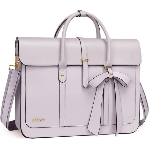 Mosiso Laptop Tote Bag for Women, 15-15.6 inch PU Leather Shoulder Bag Convertible Backpack, Casual Travel Handbag Office Work Computer Briefcase, Dusty Lilac