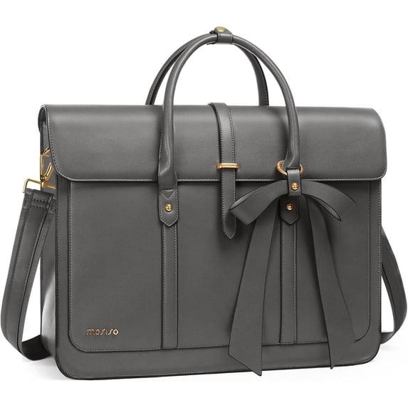 Mosiso Laptop Tote Bag for Women, 15-15.6 inch PU Leather Shoulder Bag Convertible Backpack, Casual Travel Handbag Office Work Computer Briefcase, Gray