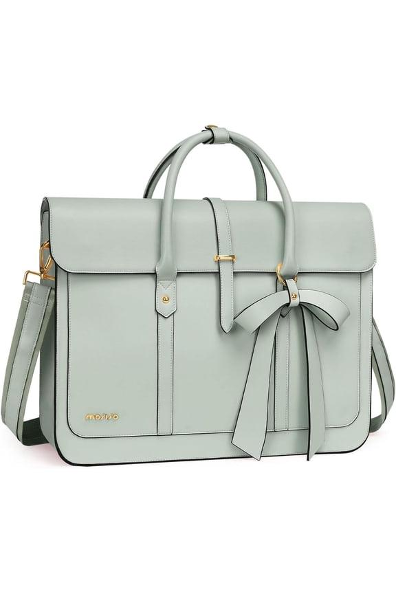 Laptop Tote Bag for Women, 15-15.6 inch PU Leather Shoulder Bag Convertible Backpack, Casual Travel Handbag Office Work Computer Briefcase, Sage Green