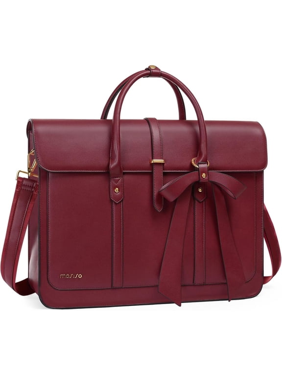Leather Shoulder Bag for Women 15-15.6 Inch Convertible Travel Handbag with Waterproof Padding