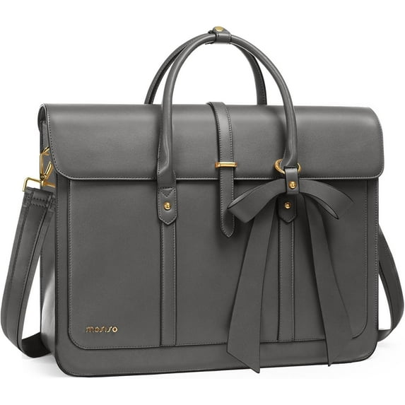 Mosiso Laptop Tote Bag for Women, 15-15.6 inch PU Leather Shoulder Bag Convertible Backpack, Casual Travel Handbag Office Work Computer Briefcase, Gray