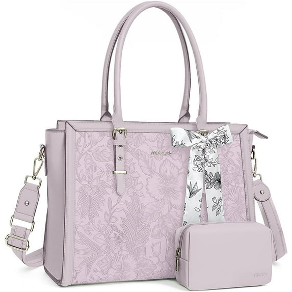 Mosiso Laptop Tote Bag for Women, 15.6-16 inch Waterproof PU Leather Travel Work Office Shoulder Messenger Handbag for MacBook Air Pro HP Dell Asus Acer Computer Satchel Bags, Dusty Lilac