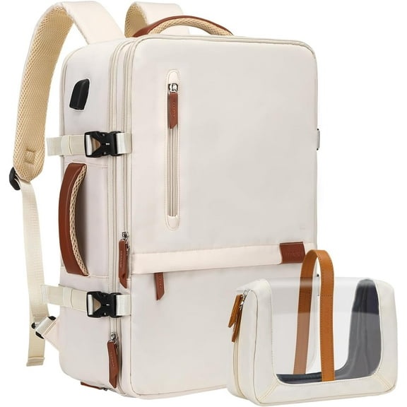 Mosiso Large Travel Backpack for Women Men, 40L Carry on Backpack, 17 inch Airline Approved Luggage Backpack, Laptop Backpack, Hiking Backpack, Casual School Backpack, Beige