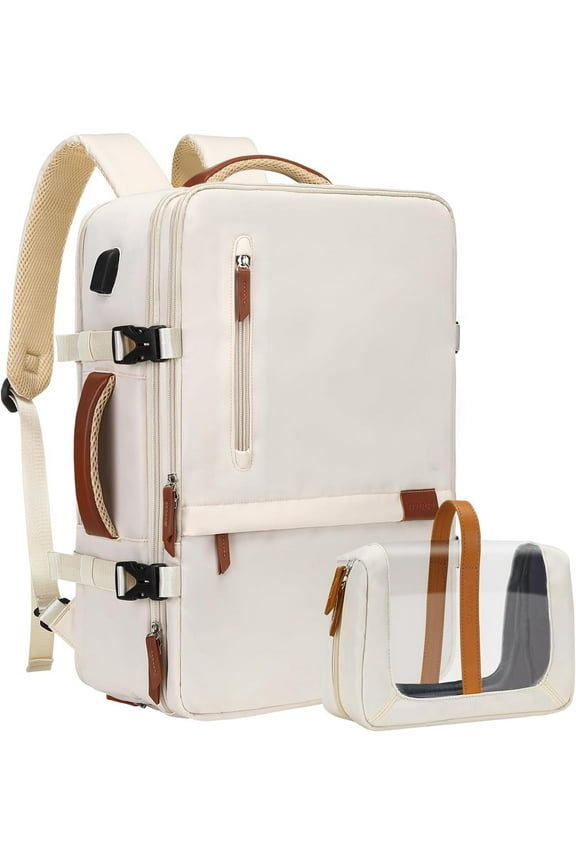 Large Travel Backpack for Women Men, 40L Carry on Backpack, 17 inch Airline Approved Luggage Backpack, Laptop Backpack, Hiking Backpack, Casual School Backpack, Beige