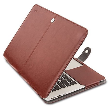 Mosiso MacBook Air 11 Sleeve, Premium PU Leather Book Cover Clip On Carry Bag, Skin Case for MacBook Air 11.6 Inch (Models: A1370 and A1465), Brown