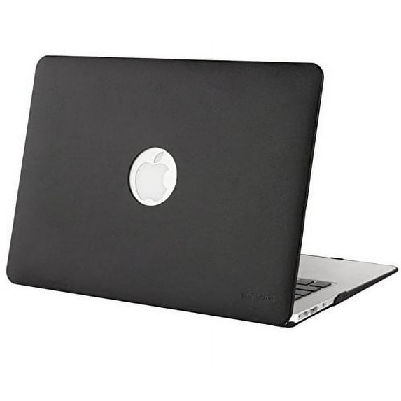 Mosiso MacBook Air 13 Inch Case, Ultra Slim Lightweight PU Leather Coated Plastic Hard Shell Snap On Protective Cover for MacBook Air 13.3" (A1466 & A1369), Black