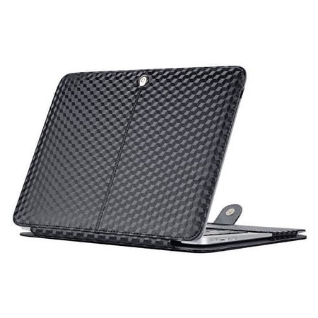 Mosiso MacBook Air 13 Sleeve, PU Leather Book Cover Clip On Folio Case with Stand Function for Macbook Air 13.3 Inch (A1466 / A1369), Black 3D-Square Pattern Design