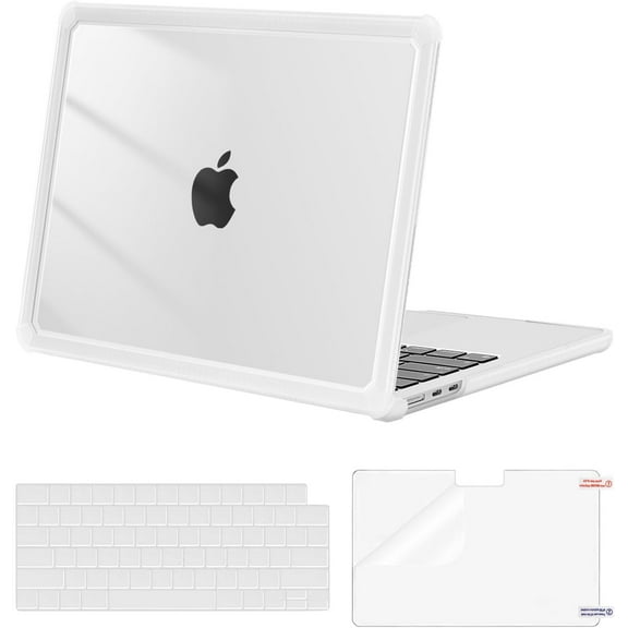 Mosiso for MacBook Air 13 inch Case 2025-2022 M4 A3240 M3 A3113 M2 A2681, Anti-Cracking Heavy Duty TPU Bumper Plastic Hard Case&Keyboard Skin&Screen Film for MacBook Air 13.6,Transparent