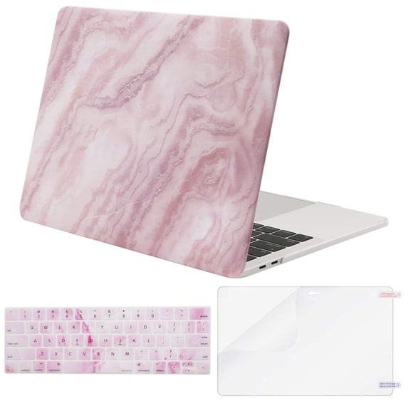 Mosiso MacBook Pro 13 Case 2019 2018 2017 2016 Release A2159/A1989/A1706/A1708 Touch Bar, Plastic Pattern Hard Cover Shell+ Keyboard Cover + Screen Protector Only for Newest Mac Pro 13 Inch,White Pink
