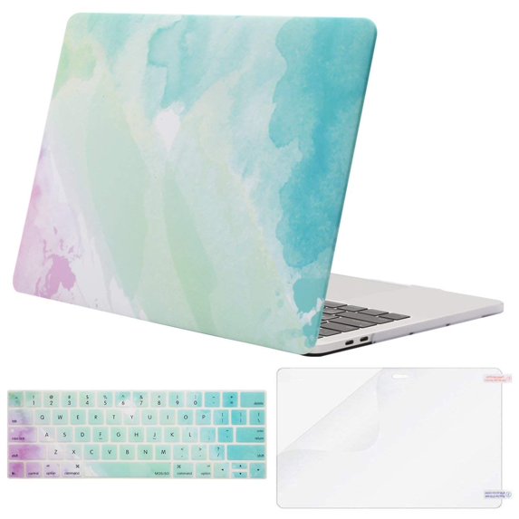 Mosiso MacBook Pro 13 Case 2019 2018 2017 2016 Release A2159/A1989/A1706/A1708 Touch Bar,Plastic Pattern Hard Cover Shell+ Keyboard Cover+ Screen Protector Only for Newest Mac Pro 13 Inch,Rainbow Mist