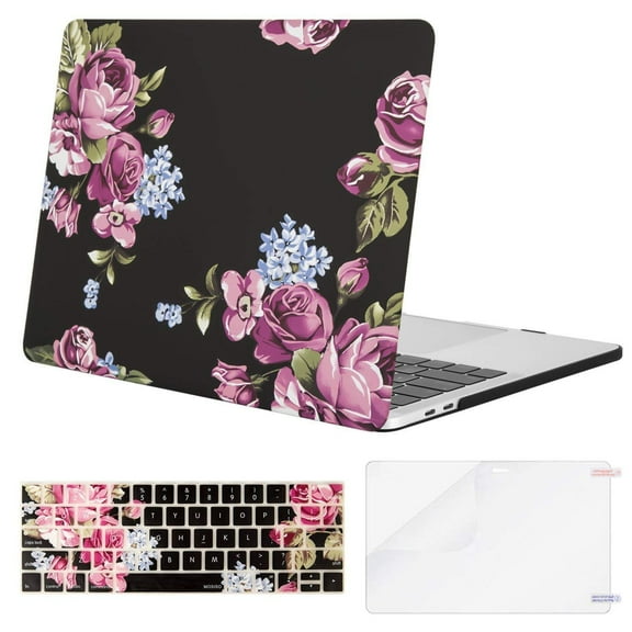 Mosiso MacBook Pro 13 Case 2019 2018 2017 2016 Release A2159/A1989/A1706/A1708 Touch Bar, Plastic Pattern Hard Cover Shell+ Keyboard Cover + Screen Protector Only for Newest Mac Pro 13 Inch, Peony