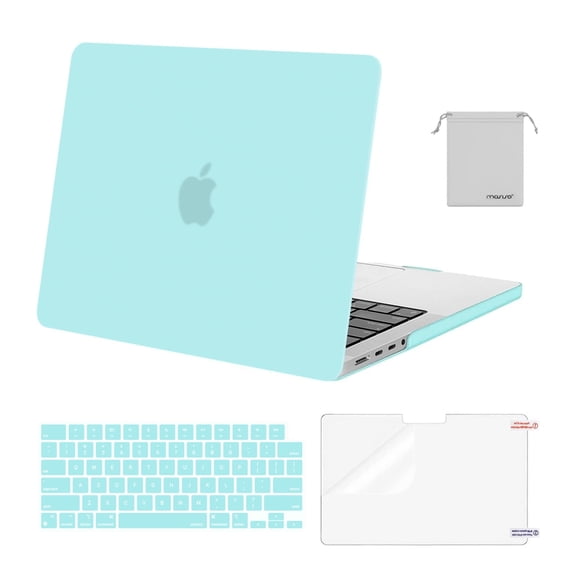 Mosiso MacBook Pro 14 inch Case 2024-2021 M5 M4 M3 M2 M1 Pro Max A3434 A3112 A3185 A3401 A2918 A2992 A2779 A2442, Plastic Hard Shell&Keyboard Cover&Screen Film&Pouch, Turquoise