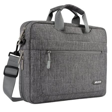 Mosiso Messenger Laptop Shoulder Bag for 15-15.6 Inch new MacBook Pro Notebook Compatible with 14 Inch Ultrabook Polyester Briefcase with Adjustable Depth at Bottom,Gray