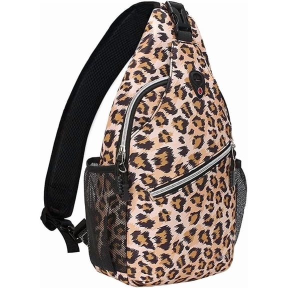 Mosiso Mini Sling Backpack,Small Outdoor Casual Crossbody Chest Bag Multipurpose Hiking Cycling Camping Travel Sport Bag, Leopard Print