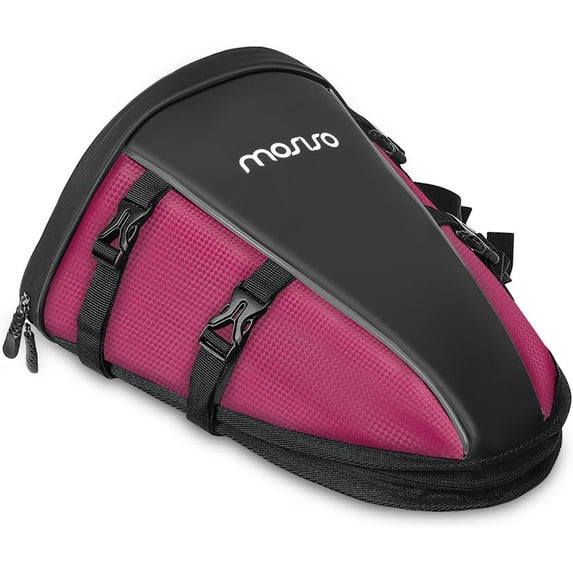 Mosiso Motorcycle Tail Bag Waterproof Storage Saddle Bag 10L Outdoor Sports Travel Motorbike Seat Back Bag Light Tank Bag Tool Carry Hand Shoulder Bags, Rose Red