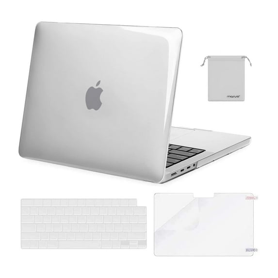 Mosiso New 4in1 Case for MacBook Pro 14 inch 2023 2022 2021 Release M3 A2918 A2992 M2 A2779 M1 A2442 Pro/Max Chip, Plastic Hard Shell&Keyboard Skin&Screen Protector&Storage Bag, Crystal Clear