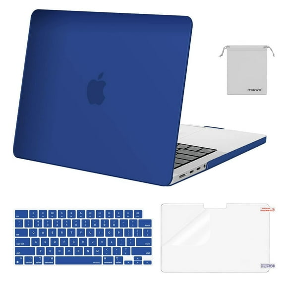 Mosiso New 4in1 Case for MacBook Pro 14 inch 2023 2022 2021 Release M3 A2918 A2992 M2 A2779 M1 A2442 Pro/Max Chip, Plastic Hard Shell&Keyboard Skin&Screen Protector&Storage Bag, Royal Blue