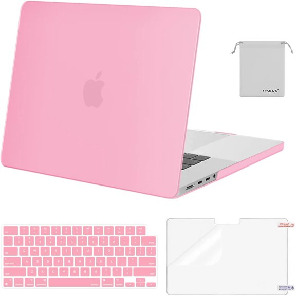Mosiso New 4in1 Case for MacBook Pro 16 inch Case 2024-2021 M4 A3403 A3186 M3 A2991 M2 A2780 M1 A2485, Plastic Hard Shell&Keyboard Skin&Screen Protector&Storage Bag, Pink
