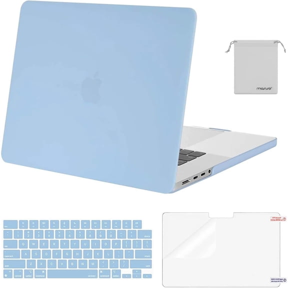 Mosiso New 4in1 Case for MacBook Pro 16 inch Case 2024-2021 M4 A3403 A3186 M3 A2991 M2 A2780 M1 A2485, Plastic Hard Shell&Keyboard Skin&Screen Protector&Storage Bag, Airy Blue