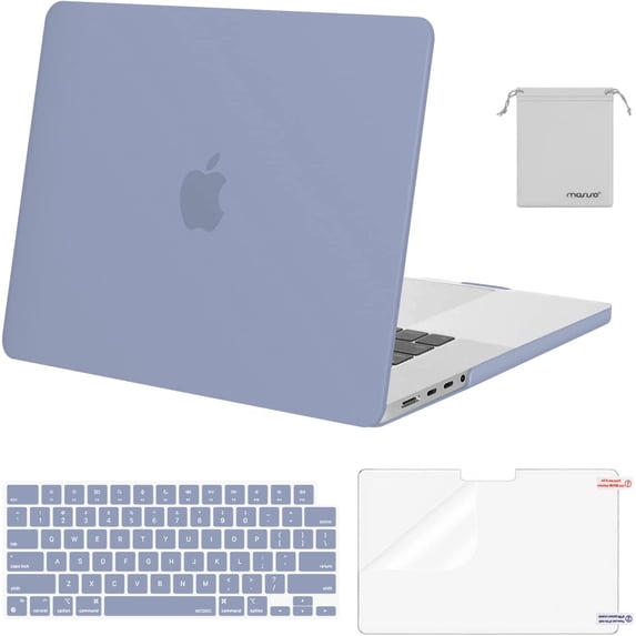 Mosiso New 4in1 Case for MacBook Pro 16 inch Case 2024-2021 M4 A3403 A3186 M3 A2991 M2 A2780 M1 A2485, Plastic Hard Shell&Keyboard Skin&Screen Protector&Storage Bag, Lavender Gray