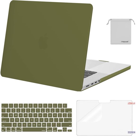 Mosiso New 4in1 Case for MacBook Pro 16 inch Case 2024-2021 M4 A3403 A3186 M3 A2991 M2 A2780 M1 A2485, Plastic Hard Shell&Keyboard Skin&Screen Protector&Storage Bag, Olive Green